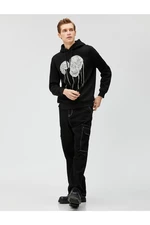 Koton Basic Hooded Sweatshirt with Skull Print