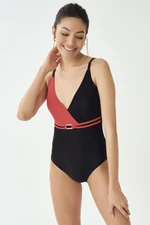 Dagi Women's Black Red Thin Straps Double Breasted Swimsuit