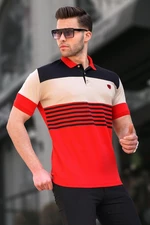 Madmext Men's Red Polo Neck Striped T-Shirt 5865