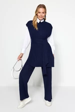 Trendyol Navy Blue Belted Brass Knit Sweater-Pants