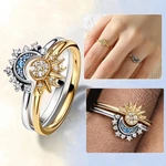 925 Sterling Silver Sparkling Celestial Sun Moon Rings for Women Jewelry Fashion Party Wedding Pink Heart Wishbone Ring Set
