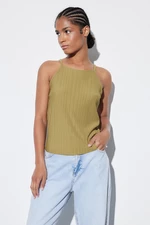 Trendyol Oil Green Pleated Halter Knitted Blouse