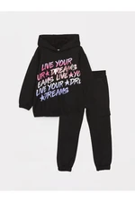 LC Waikiki Girls' Printed Long Sleeve Hoodie and Sweatpants