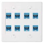 Ethernet Wall Plate 8 Port - Double Gang Cat6 RJ45 Keystone Jack Network Cable Faceplate Female To Female - Blue