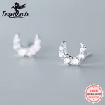 TrustDavis Real 925 Sterling Silver Fashion Sweet Mini Moon CZ Charm Stud Earrings For Women Wedding Party Fine Jewelry DA1531