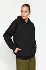 Trendyol Black Thick Fleece Inside, Pocket Detailed Hooded Regular/Regular Knitted Sweatshirt