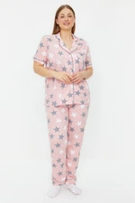 Trendyol Curve Powder Star Pattern Shirt Collar Knitted Pajamas Set