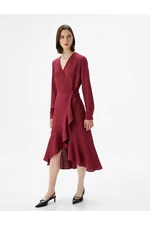 Koton Flared Midi Dress Wrapped Frilly Tied Waist Long Sleeve