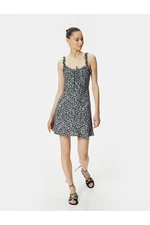 Koton Floral Mini Dress with Straps Frilly Lined Viscose Fabric Bow Detailed