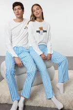 Trendyol Men's Ecru Regular Fit Striped Couple/Double Knitted 100% Cotton Pajama Set