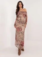 Beige mesh Spanish dress with print