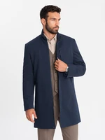 Ombre Men's tailored structured coat with high collar - navy blue