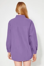 Trendyol Light Purple Single Pocket Boyfriend/Wide Fit Cotton Woven Shirt