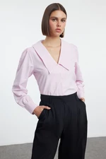 Trendyol Light Pink Large Collar and Embroidery Detailed Regular Fit Shirt