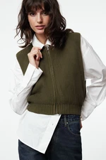 Trendyol Khaki Crop Zippered Basic Knit Vest