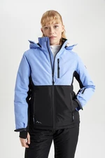 DEFACTO Fit Water Repellent Ski Jacket Color Block Detachable Hood Fleece Lined Zippered Pockets