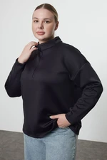 Trendyol Curve Navy Blue Stand-up Collar Wide Fit Plus Size Knitted Sweatshirt TBBSS24AO00000