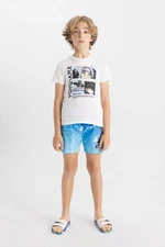 DEFACTO Boy 2-Piece Set Bike Neck Printed Short Sleeve T-Shirt Swim Shorts