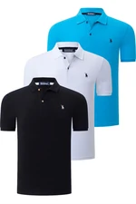 TRIPLE SET T8561 DEWBERRY MEN'S T-SHIRT-BLACK-WHITE-BLUE