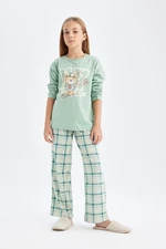 DEFACTO Girls Pajama Set Bear Printed Long Sleeve Top Long Bottom