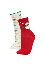 DEFACTO Girls Christmas Themed 2-Pack Cotton Long Socks