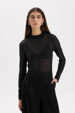 DEFACTO New Year Themed Slim Fit Slim Fit Half Turtleneck Casual Tulle Long Sleeve T-Shirt