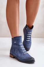 Insulated women's ankle boots with a flat heel blue labise