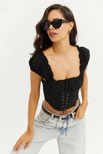 Cool & Sexy Women's Black Eyed Crop Blouse YEL26