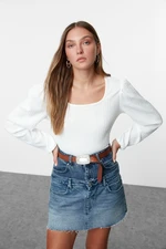 Trendyol White Textured Regular/Normal Pattern Long Sleeve Flexible Knitted Blouse