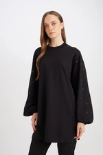 DEFACTO Regular Fit Crew Neck Balloon Sleeve Stoned Long Sleeve Sweatshirt Tunic