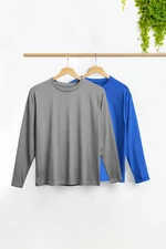 Trendyol Indigo-Grey Slim Fit Crew Neck Plus Size 2-Pack T-shirt