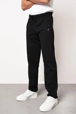 15740 Dewberry Zipper Pocket Embroidery Detailed Sweatpants-BLACK