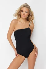 Trendyol Black One Shoulder Plaid Regular Swimsuit