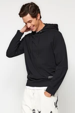 Trendyol Černá Regular/Regular Fit S kapucí Označená Fleece Silná Mikina