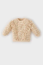 DEFACTO Baby Girl Crew Neck Floral Patterned Soft Furry Sweatshirt