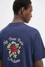 Bavlněné tričko Drôle de Monsieur Le T-Shirt Slogan Fleurs tmavomodrá barva, s potiskem, E-TS210-CO002-NY