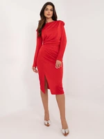 Red midi cocktail dress with slit