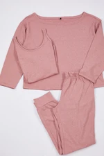 Trendyol Dusty Rose 3-Piece Cotton Knitted Pajama Set