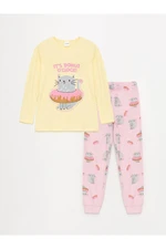 LC Waikiki Crew Neck Printed Long Sleeve Girl's Pajama Set