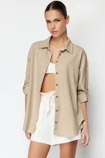 Trendyol Beige Low Sleeve Oversize Cotton Linen Woven Shirt