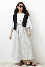 Trendyol Ecru Striped Pocket Detailed Linen Look Woven Skirt