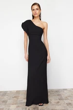 Trendyol Black Asymmetrical Collar Woven Long Evening Dress