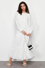 Trendyol White Lined Embroidery Detailed Woven Dress