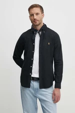 Bavlněná košile Polo Ralph Lauren černá barva, slim, s límečkem button-down, 710767828