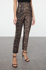 Trendyol Multi-Colored Cigarette Pattern Leopard/Animal Pattern High Waist Ankle Length Woven Trousers