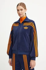 Velúrová mikina adidas Originals 70s Velour Tracktop tmavomodrá farba, s nášivkou, JN8287