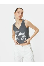 Koton V-Neck Printed Crop Top Sleeveless Short T-Shirt