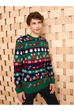 LC Waikiki Men's Crew Neck Long Sleeve Christmas Theme Knitwear Sweater