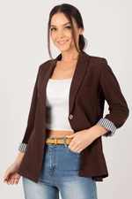 armonika Women's Brown Single-breasted Jacket with Stripes Inside the Sleeves