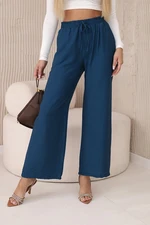 Viscose wide navy trousers